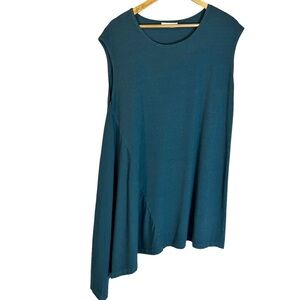 Bryn Walker Lagenlook Teal Asymmetrical Hem Bamboo Blend Tunic Top